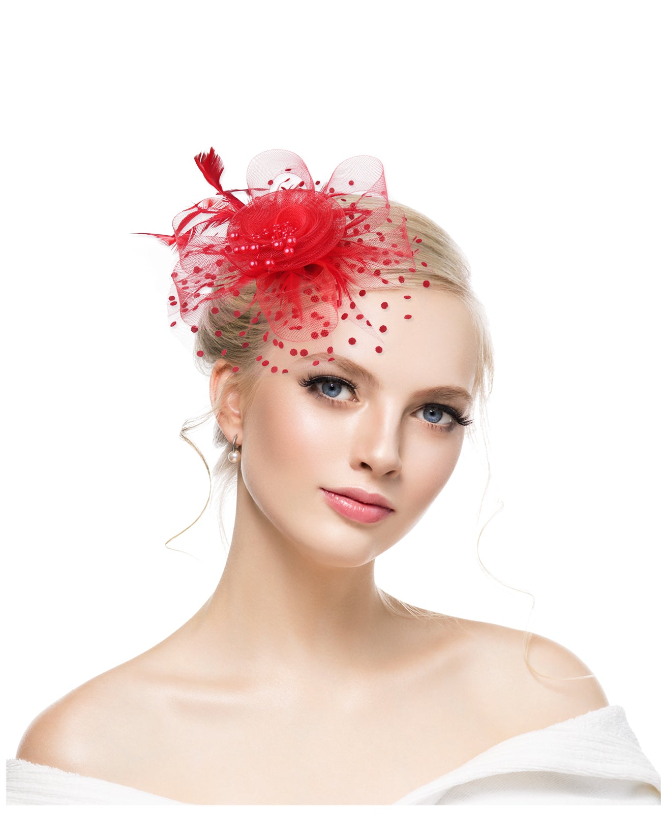 Retro mesh flower headdress bridal feather headdress hair accessories horse racing festival tea party dance hat headband