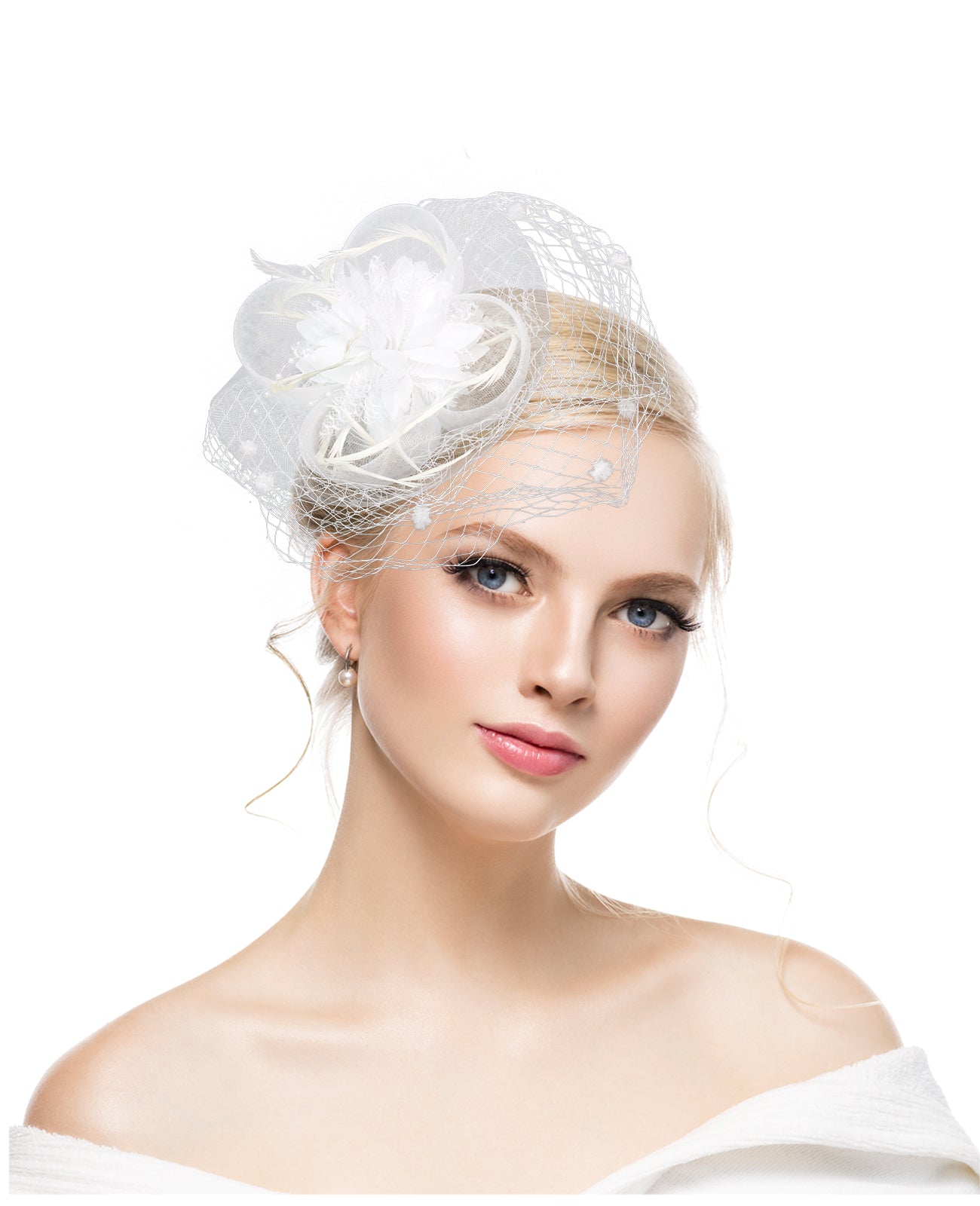 Feather headdress bridal hair accessories flower mesh petal headdress bridal hat horse racing festival veil headdress hairpin