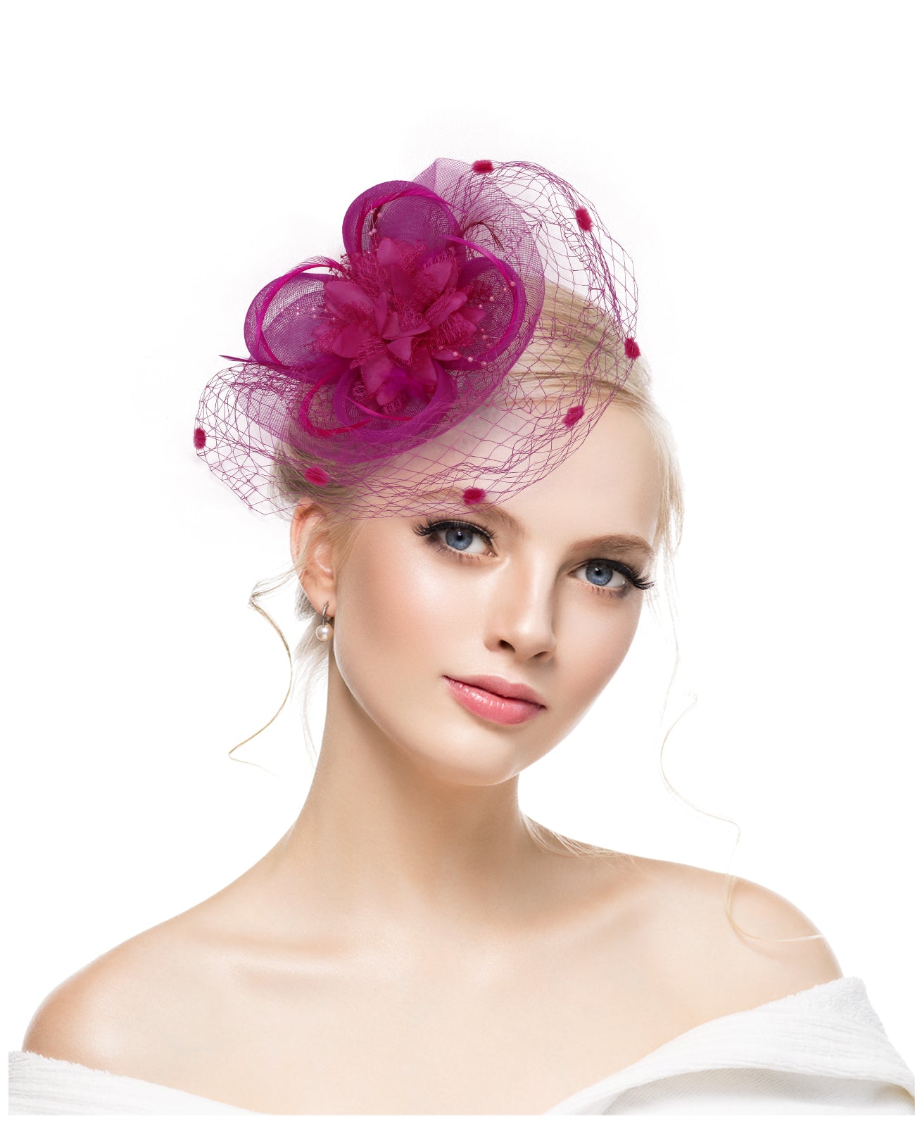Feather headdress bridal hair accessories flower mesh petal headdress bridal hat horse racing festival veil headdress hairpin