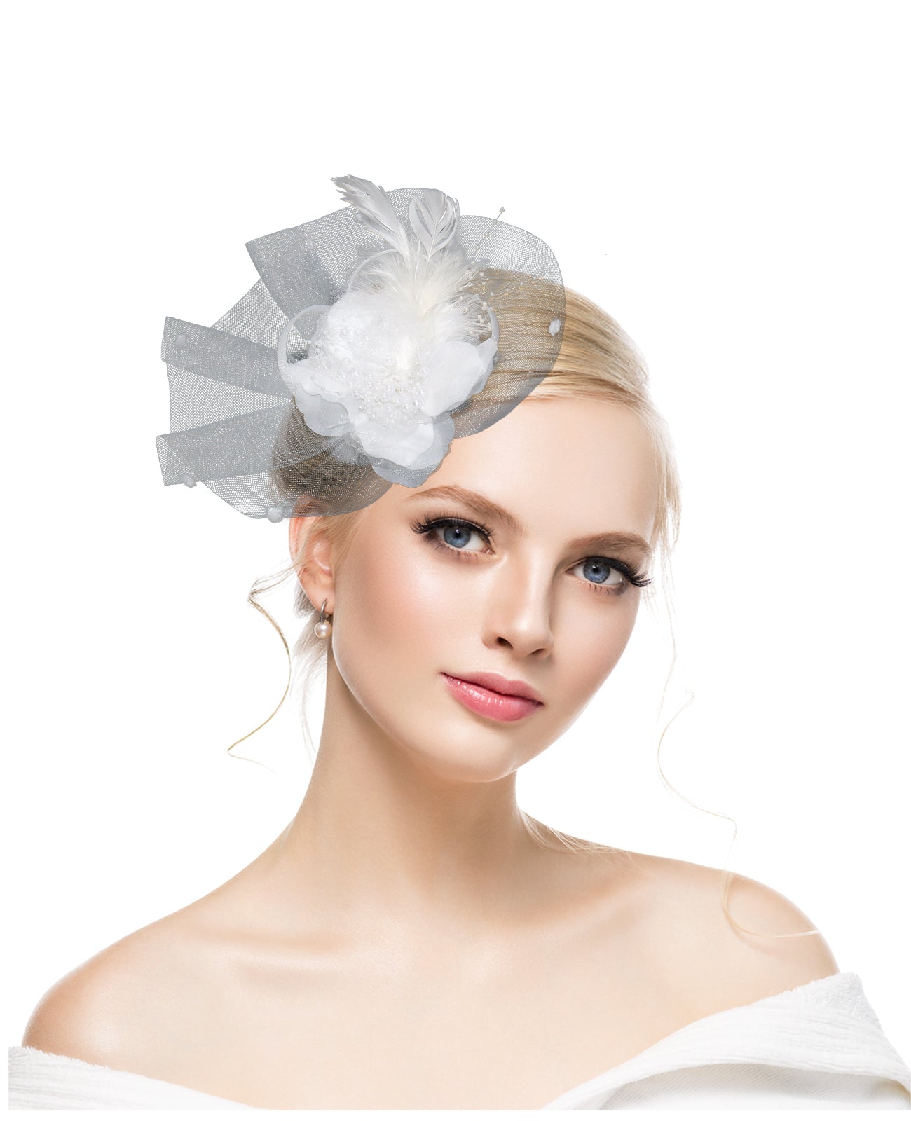 Exaggerated feather mesh headdress bridal party hairpin hat head flower Jockey Club headband hair accessories