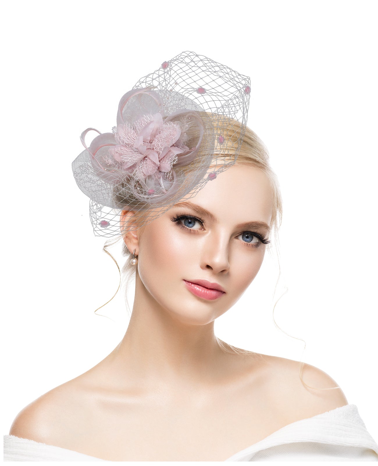 Feather headdress bridal hair accessories flower mesh petal headdress bridal hat horse racing festival veil headdress hairpin