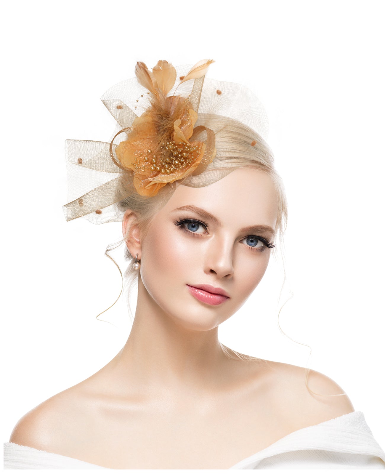 Exaggerated feather mesh headdress bridal party hairpin hat head flower Jockey Club headband hair accessories