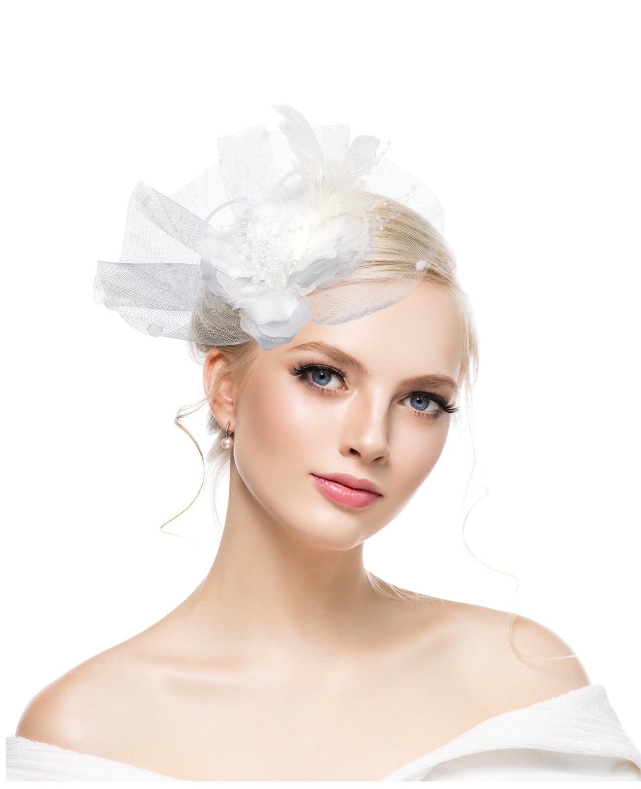 Exaggerated feather mesh headdress bridal party hairpin hat head flower Jockey Club headband hair accessories
