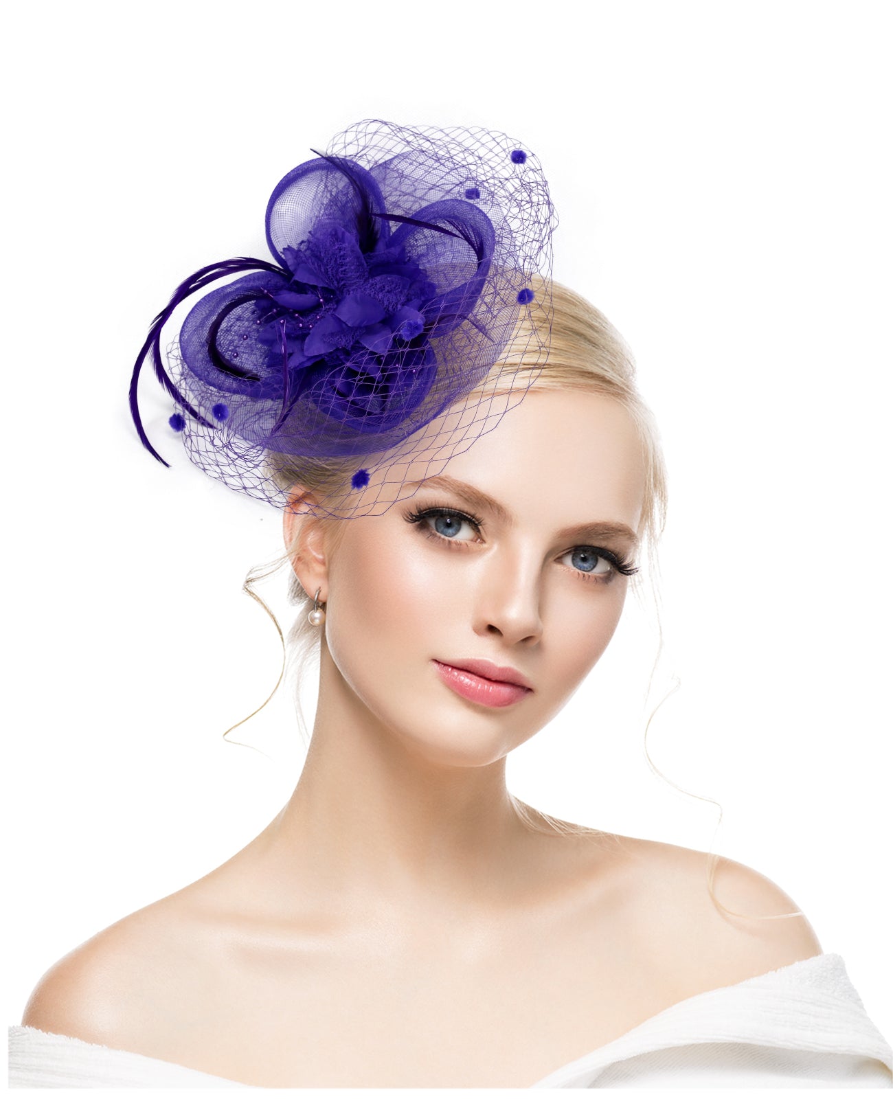 Feather headdress bridal hair accessories flower mesh petal headdress bridal hat horse racing festival veil headdress hairpin