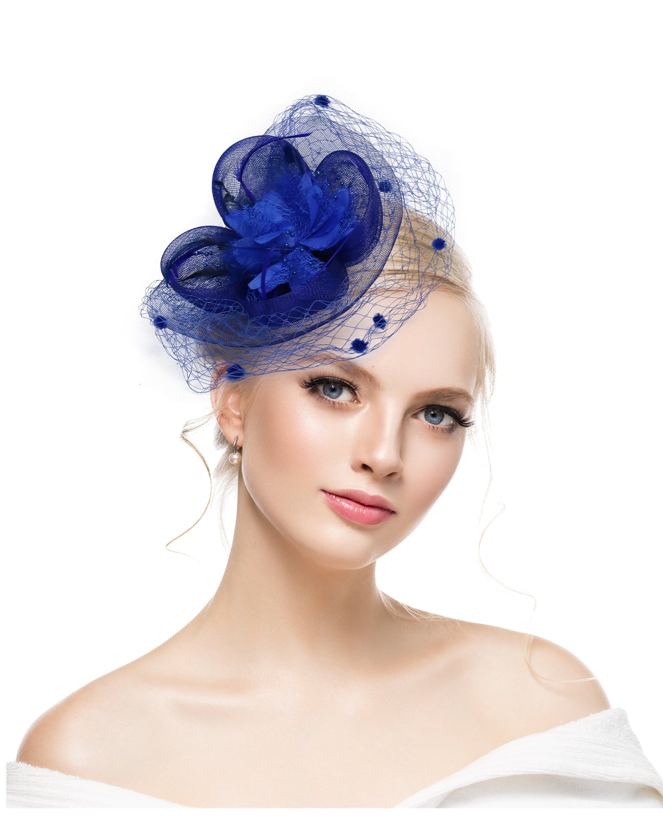 Feather headdress bridal hair accessories flower mesh petal headdress bridal hat horse racing festival veil headdress hairpin
