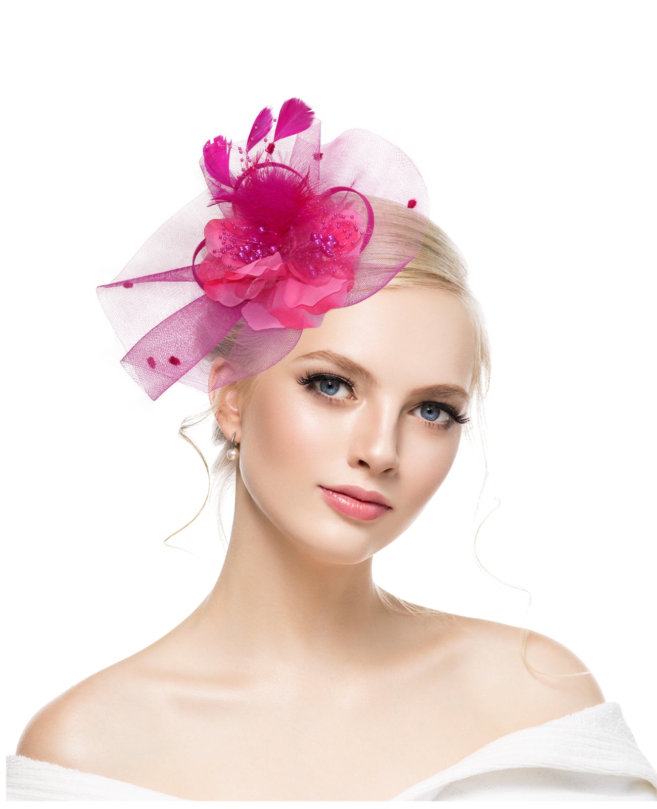 Exaggerated feather mesh headdress bridal party hairpin hat head flower Jockey Club headband hair accessories