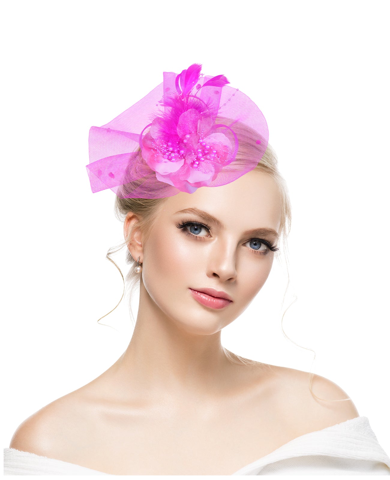 Exaggerated feather mesh headdress bridal party hairpin hat head flower Jockey Club headband hair accessories