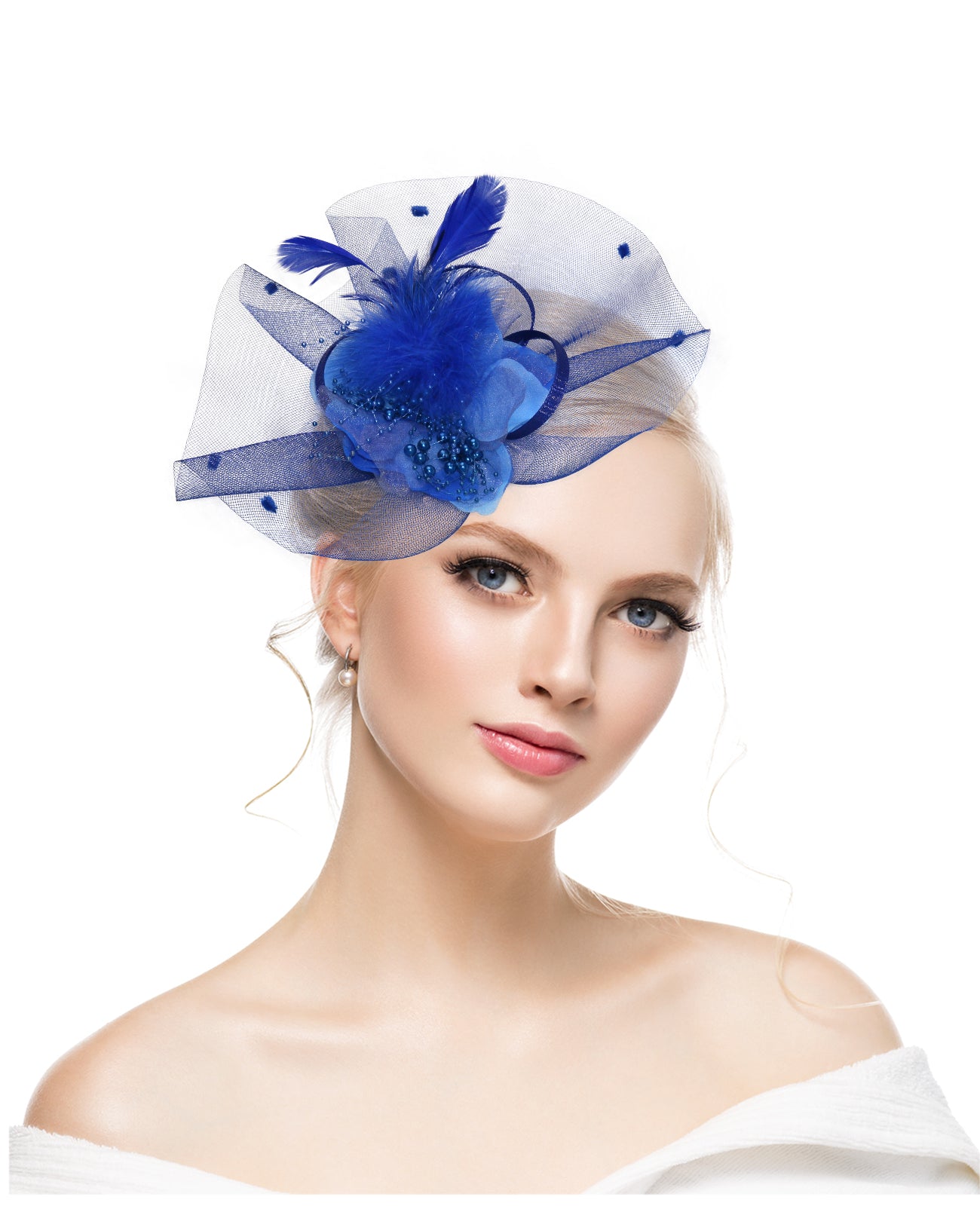 Exaggerated feather mesh headdress bridal party hairpin hat head flower Jockey Club headband hair accessories