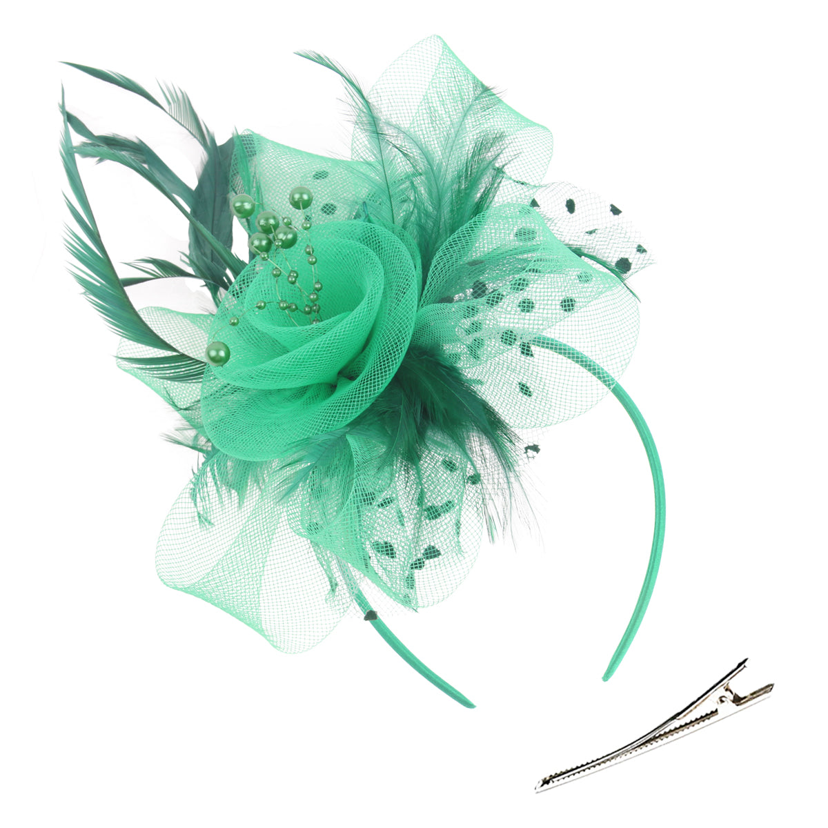 Retro mesh flower headdress bridal feather headdress hair accessories horse racing festival tea party dance hat headband