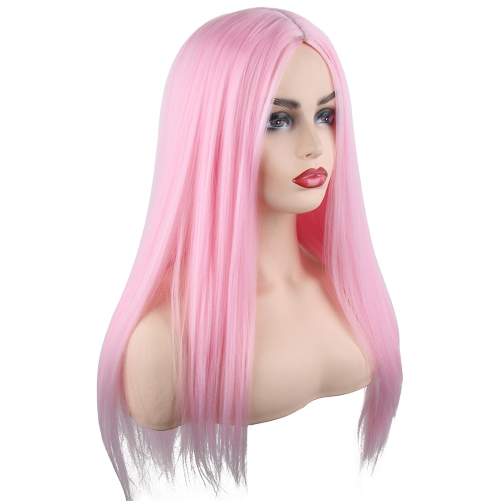 26 inch Fashion Attactive Pink Long Kinky Straight Synthetic Fiber Wig For Women Daily Wear
