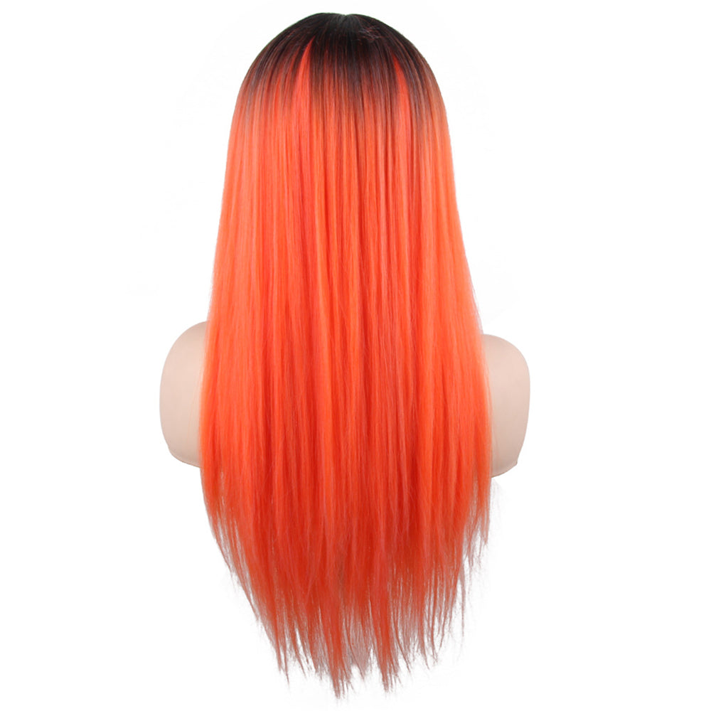 26 inches gradient orange red colour long straight hair ladies wig Europe and the United States wig synthetic wig