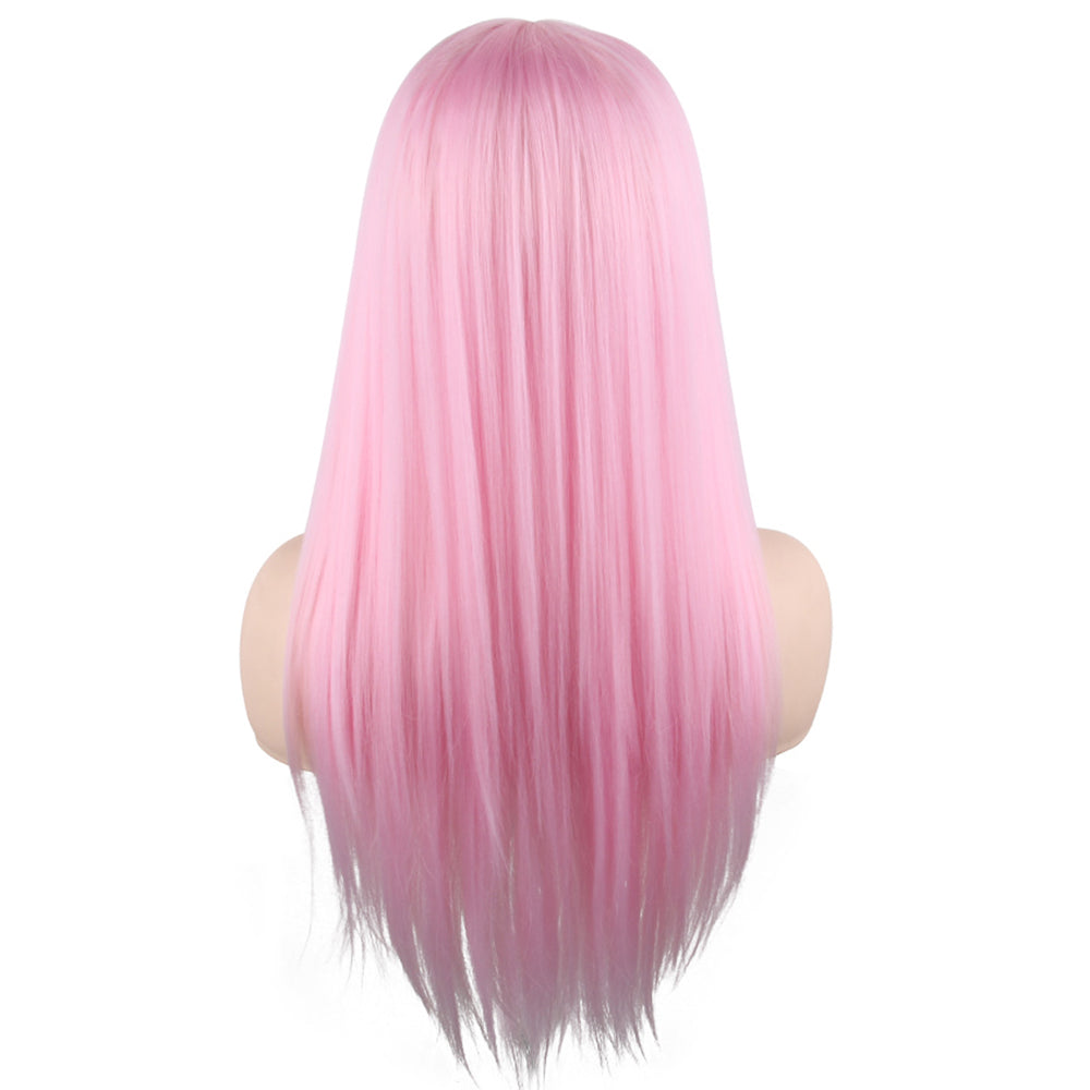26 inch Fashion Attactive Pink Long Kinky Straight Synthetic Fiber Wig For Women Daily Wear