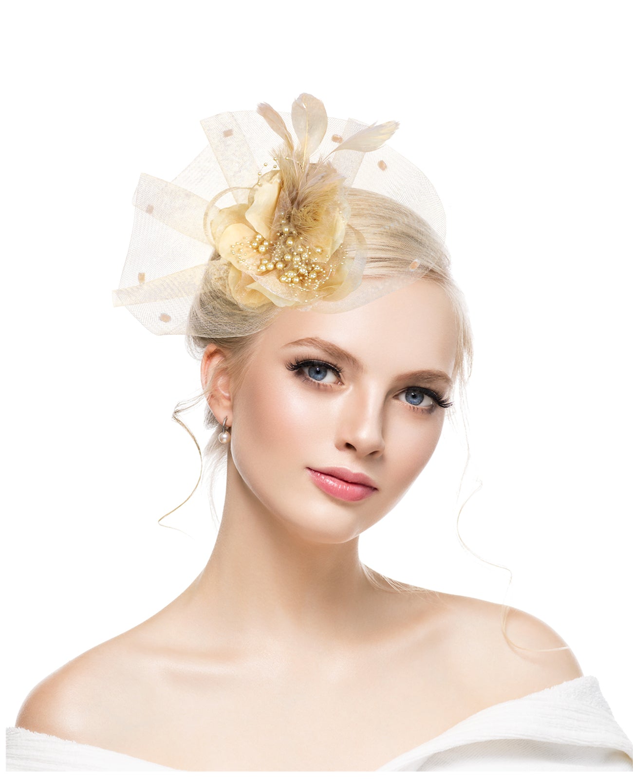 Exaggerated feather mesh headdress bridal party hairpin hat head flower Jockey Club headband hair accessories