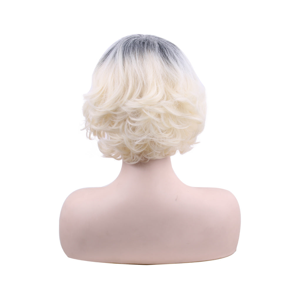 12 Inch Fashion Short Kinky Curl Black Blonde Ombre Synthetic Fiber Wig For Women Daily Wear