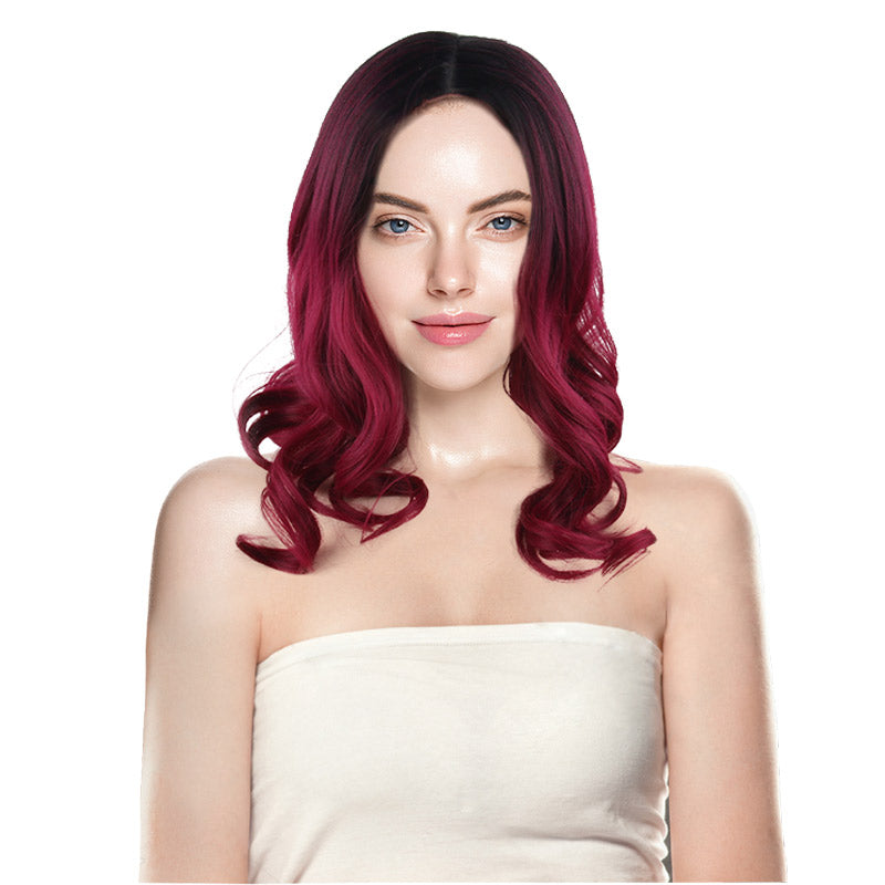 22 Inch Middle and Long Gradient Burgundy Natural Curly Synthetic Wigs for Women Daily Party Wear