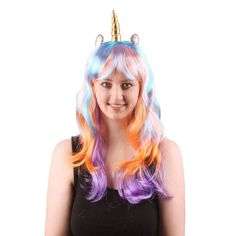 28 Inch Funky Long kinky Curl Unicorn Wigs For adults and children Synthetic Fiber Wig Party Wear