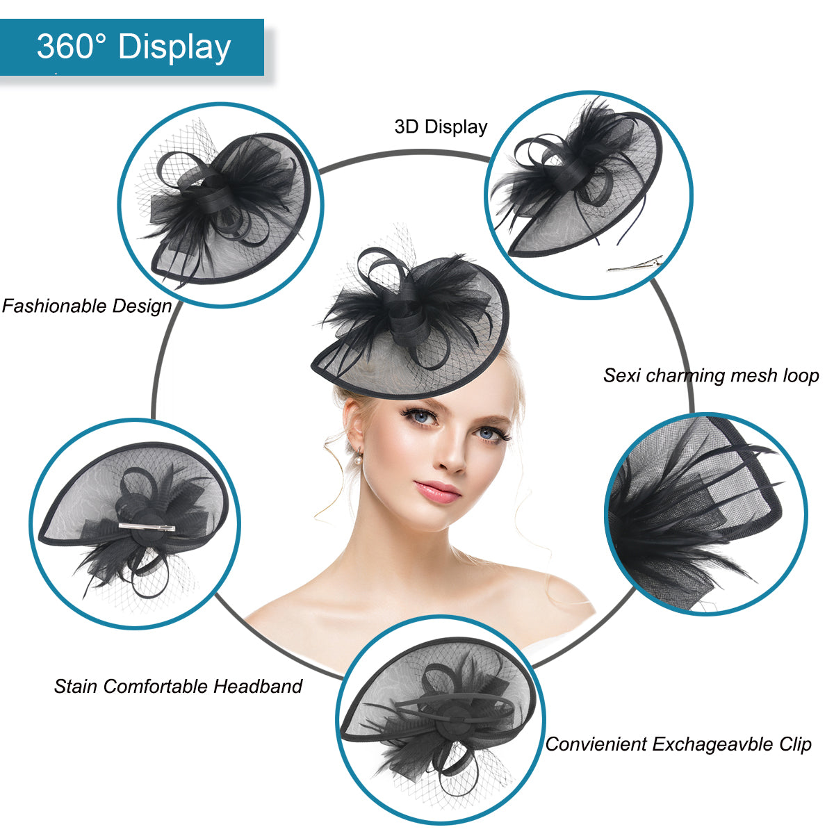 Cross-border church bride Jockey Club headdress retro veil celebrity feather hat female hair accessories stage mesh dinner