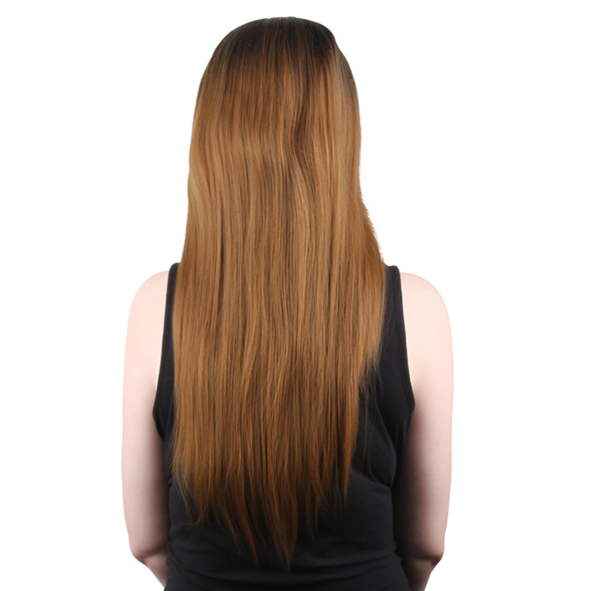 28 Inch Charming Long Kinky Straight Gradient Dark Brown Synthetic Fiber Wig For Women Daily Wear