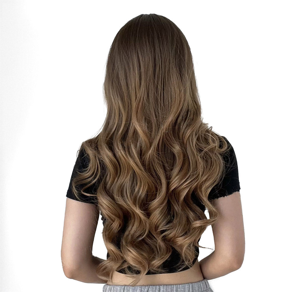 28 Inch Beautiful Long light black brown Natural Wavy Synthetic Wigs for Women Daily Party Wear