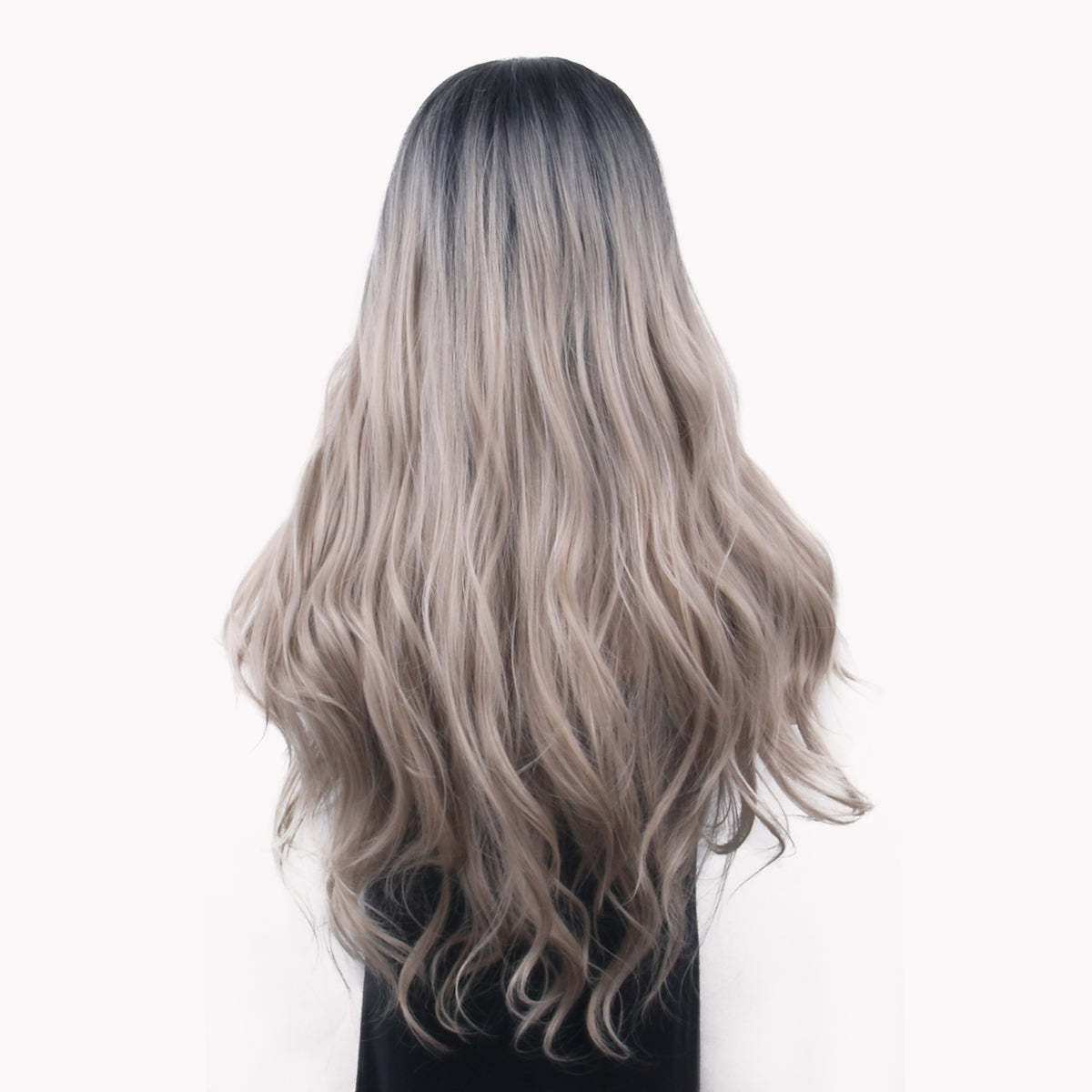Europe and the United States wig female long hair wavy curly hair fashion middle parting gradient grey and black