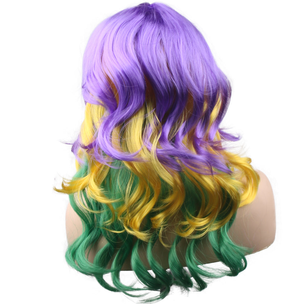 24 Inch Long Kinky Curly Mardi Gras Wigs For Women Synthetic Fiber Wig Party Wear