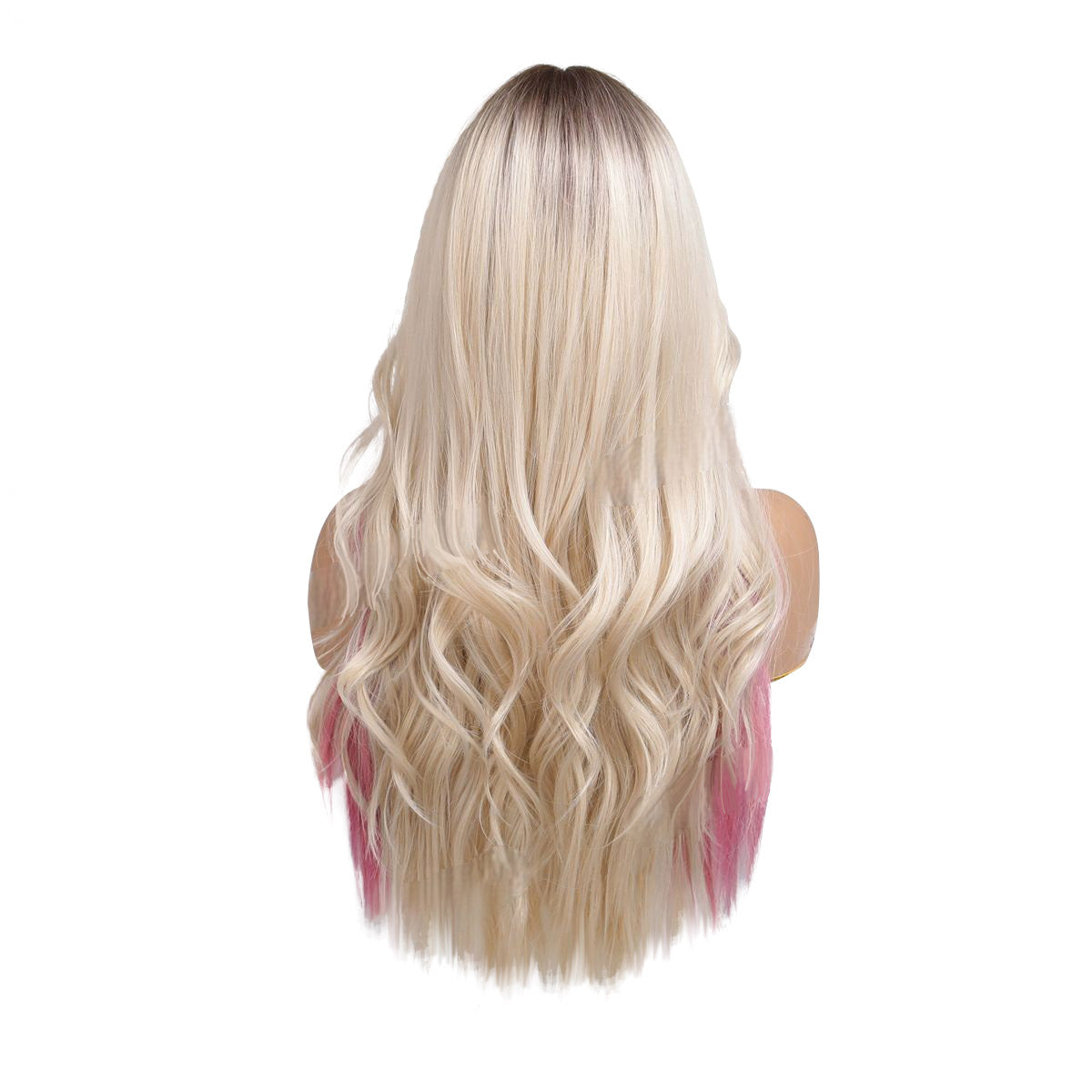 25 Inch Beautiful Middle length Loose Wave Gold Highlight Powder Synthetic Fiber Wig For Women Daily Wear