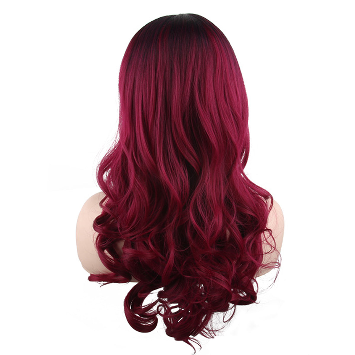 22 Inch Middle and Long Gradient Burgundy Natural Curly Synthetic Wigs for Women Daily Party Wear