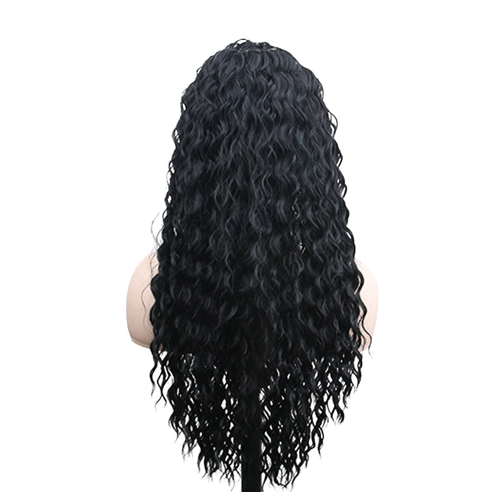 28 Inch Charming Long Natural Black Kinky Curl Synthetic Fiber Wig For Women Party Wear