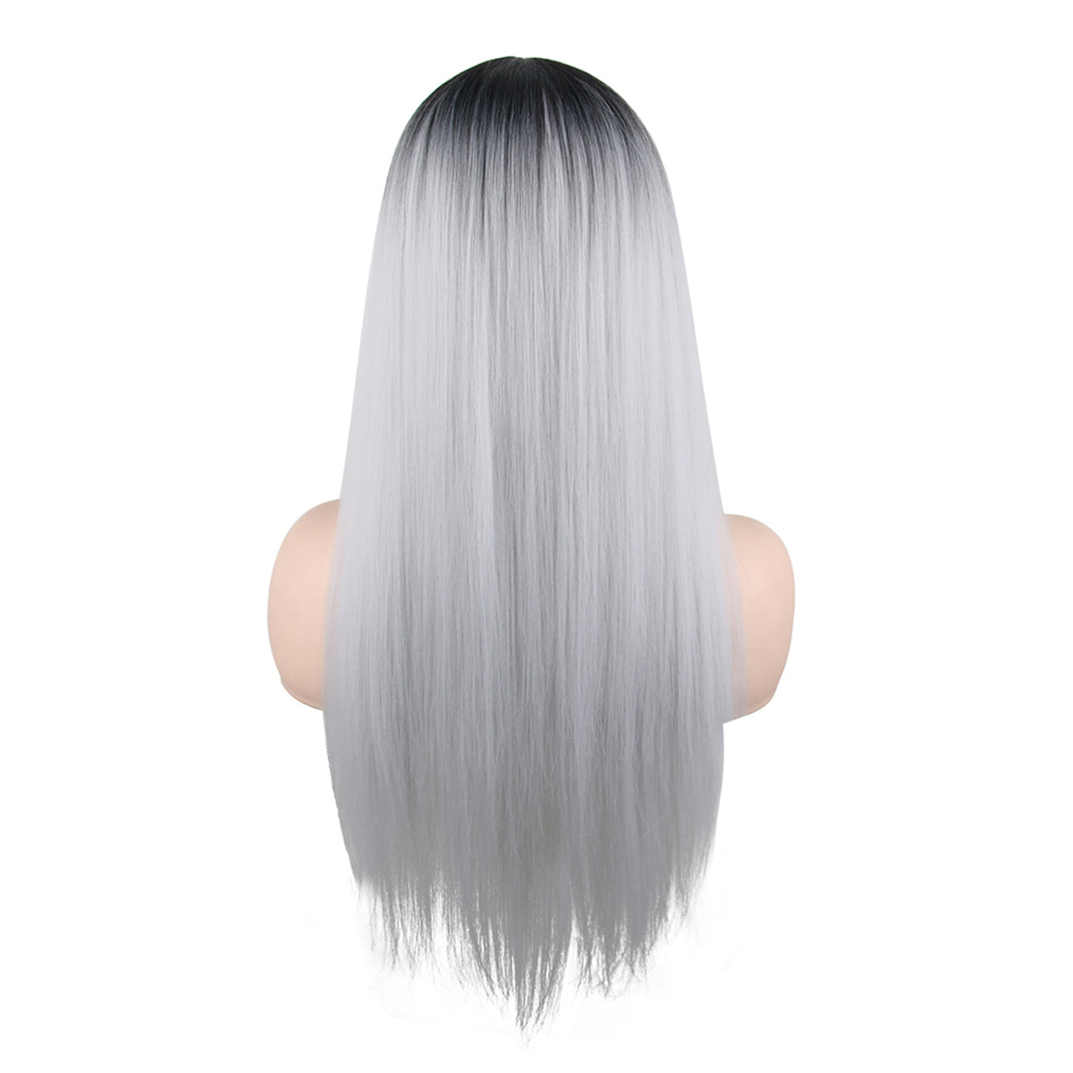 26 inches gradient black light silver long straight hair ladies wig Europe and the United States wig synthetic wig