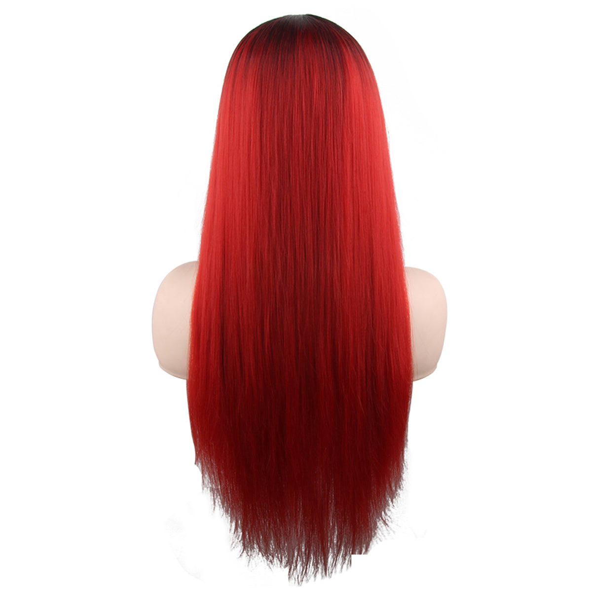 28 inches gradient black red long straight hair ladies wig Europe and the United States wig synthetic wig