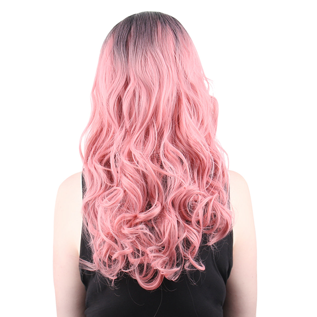 22 Inch Beautiful Fashion Middle Length Kinky Curly Gradient Dark Pink Synthetic Fiber Wig For Women Daily Wear
