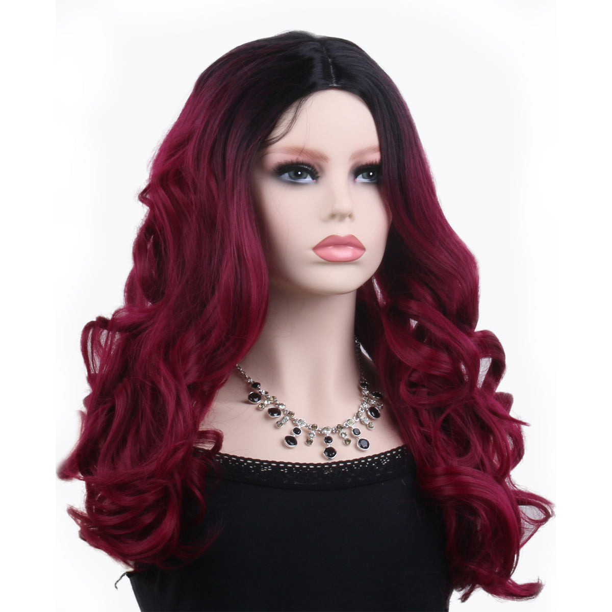 22 Inch Middle and Long Gradient Burgundy Natural Curly Synthetic Wigs for Women Daily Party Wear