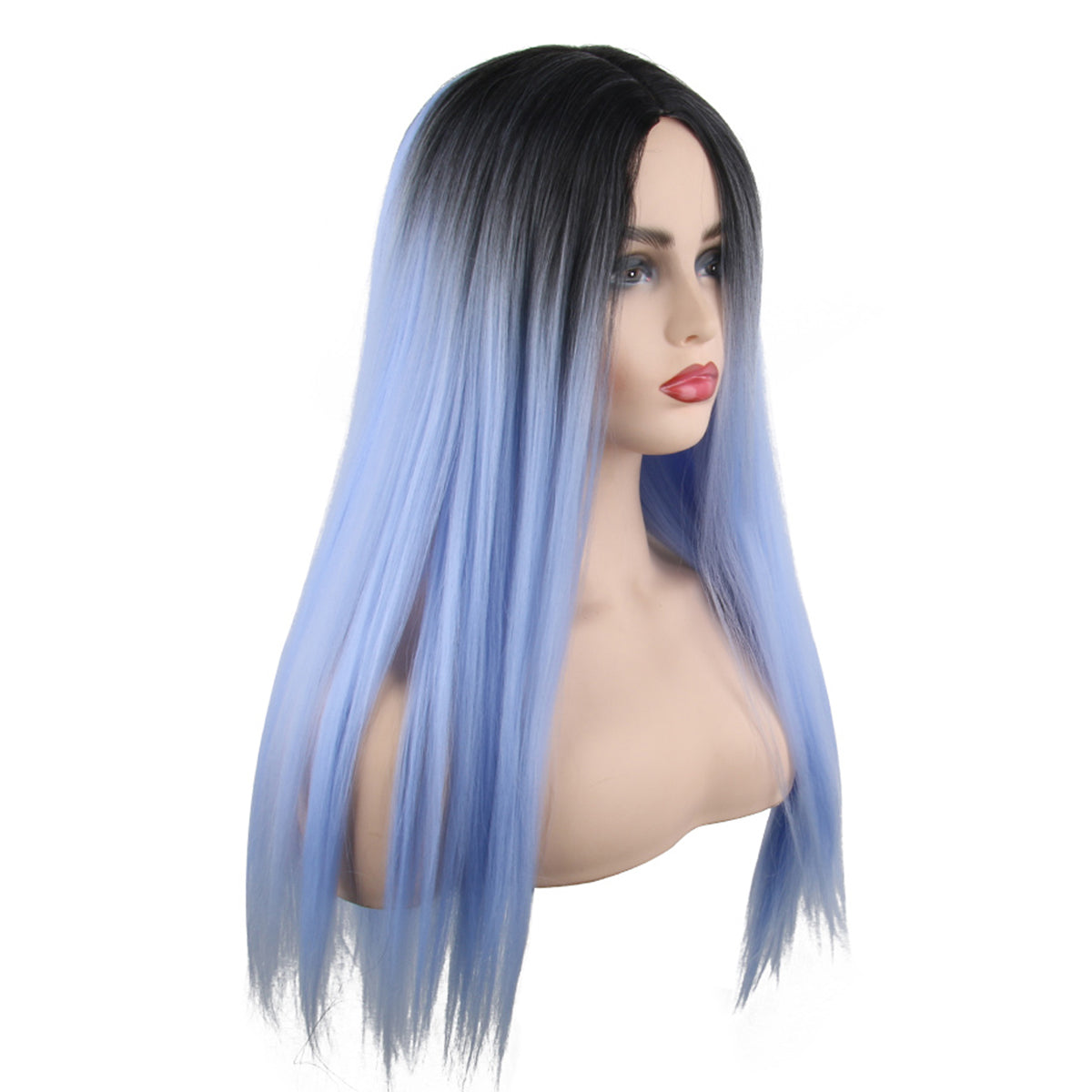 26 inch gradient bright steel blue long straight hair ladies wig Europe and the United States wig synthetic wig