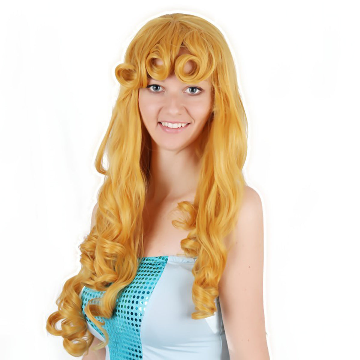 30 Inch Beautiful Long Kinky Curl Role Play Sleeping Beauty Synthetic Fiber Wig Party Wear