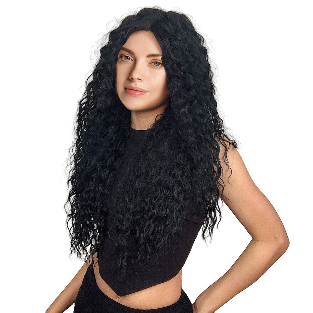 28 Inch Charming Fashion Long black Kinky Curl Lace Front Wig For Women Daily Wear