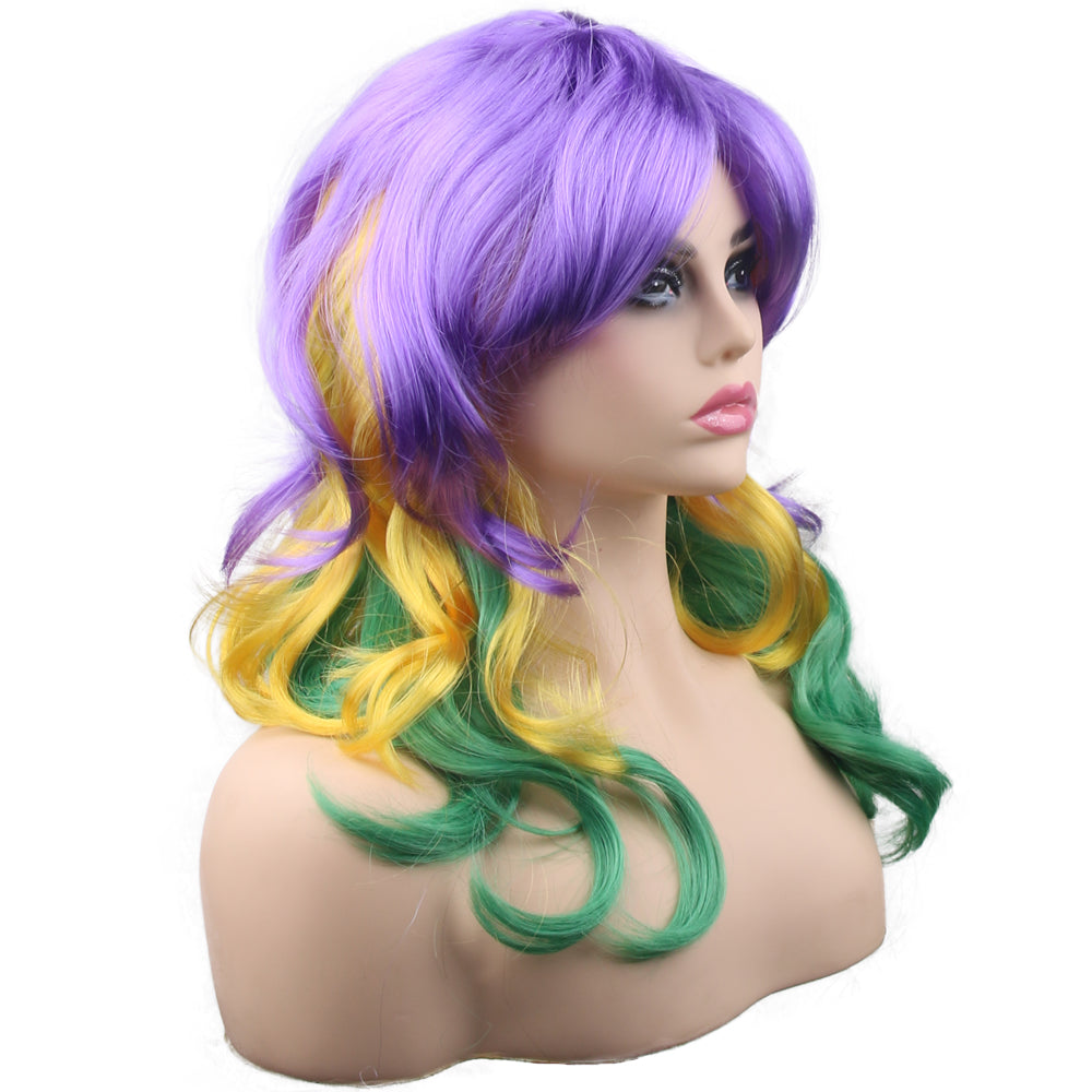 24 Inch Long Kinky Curly Mardi Gras Wigs For Women Synthetic Fiber Wig Party Wear