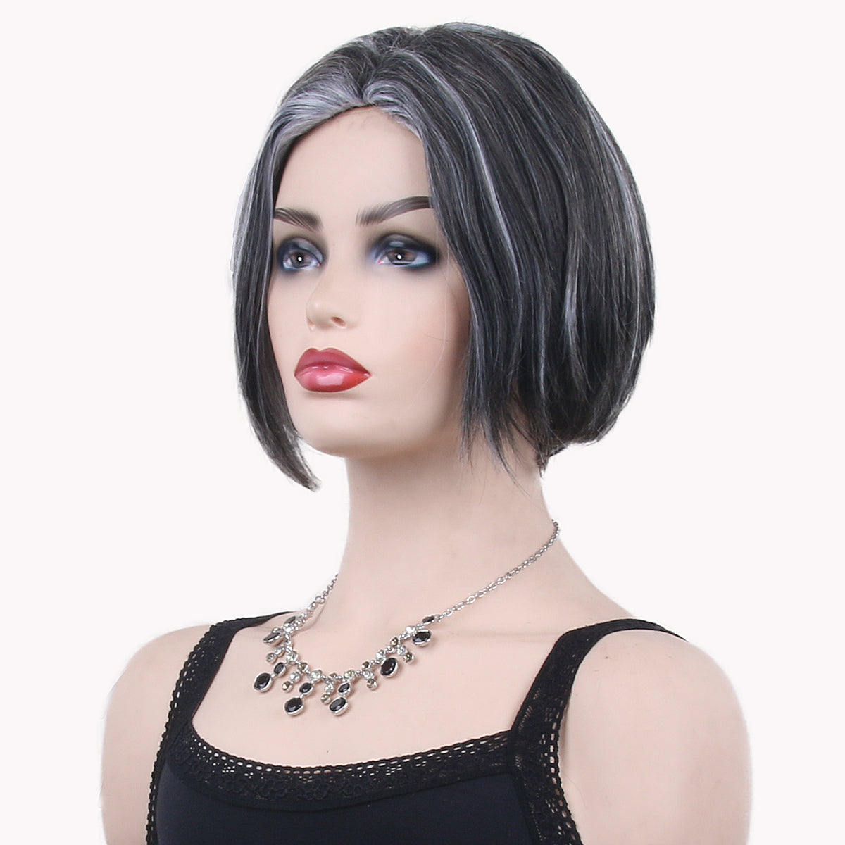12 Inch Short Black With White Kinky Cutly Oq Hair Glueless Synthetic Wigs For Black Women Human Hair