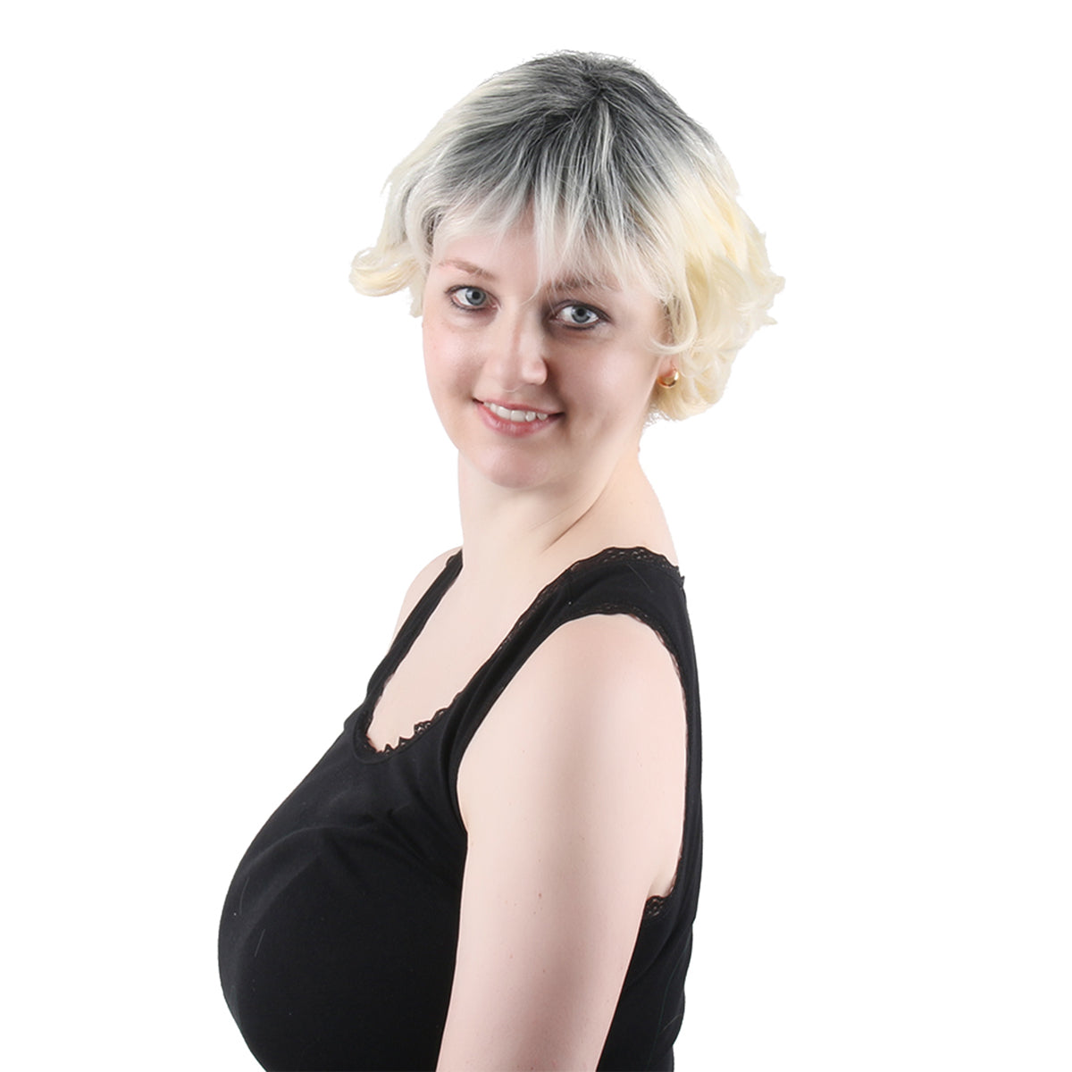12 Inch Fashion Short Kinky Curl Black Blonde Ombre Synthetic Fiber Wig For Women Daily Wear