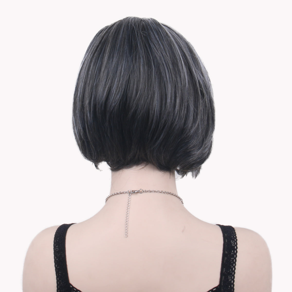 12 Inch Short Black With White Kinky Cutly Oq Hair Glueless Synthetic Wigs For Black Women Human Hair