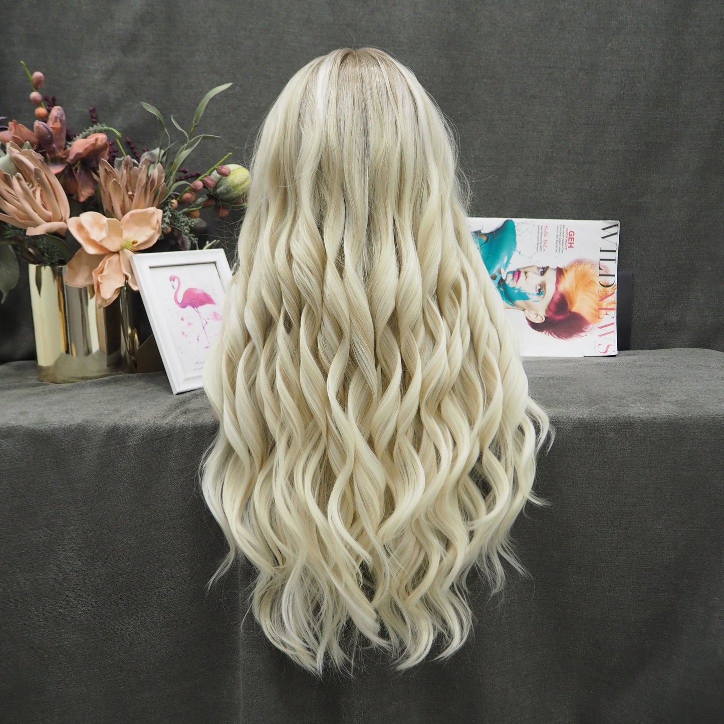 Mixed white gold mixed gold free braid curvature front lace full wig transparent mesh cap