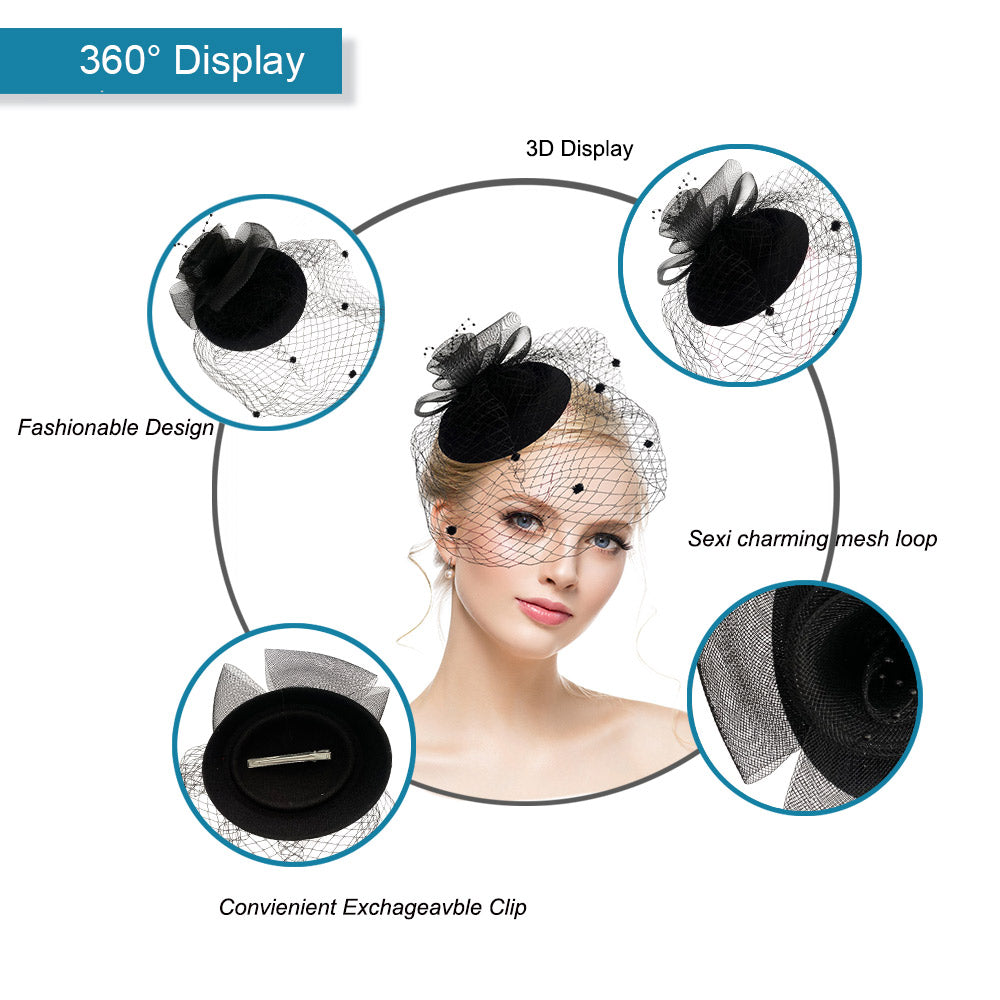 Small hat female headdress celebrity cheongsam accessories Republic of China bride hat veil evening dress hair accessories retro mesh hat