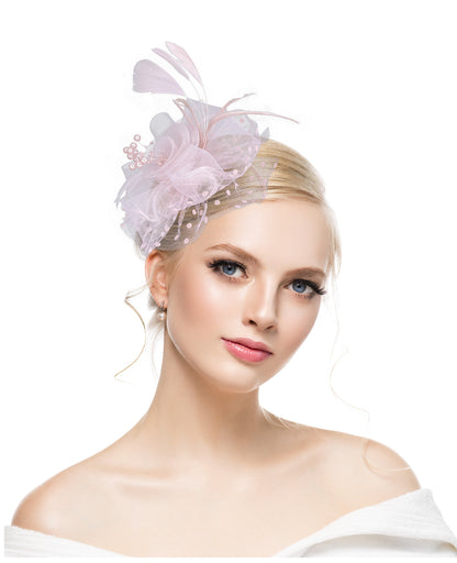 Retro mesh flower headdress bridal feather headdress hair accessories horse racing festival tea party dance hat headband