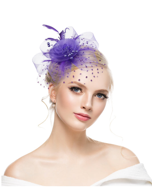 Retro mesh flower headdress bridal feather headdress hair accessories horse racing festival tea party dance hat headband