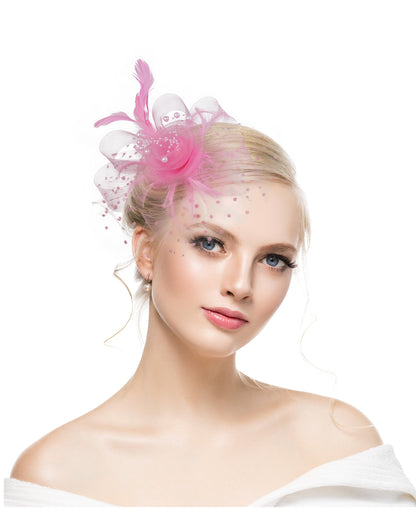 Retro mesh flower headdress bridal feather headdress hair accessories horse racing festival tea party dance hat headband