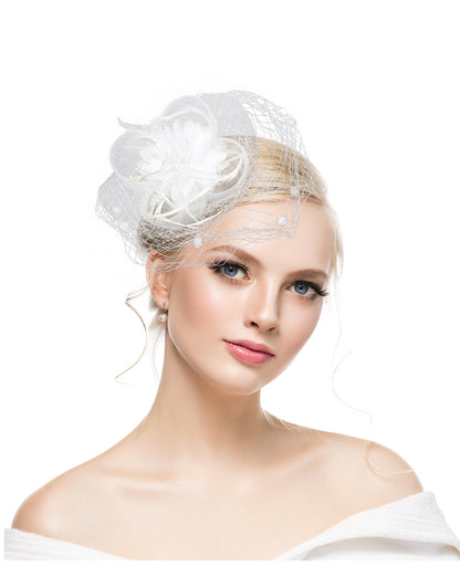 Feather headdress bridal hair accessories flower mesh petal headdress bridal hat horse racing festival veil headdress hairpin
