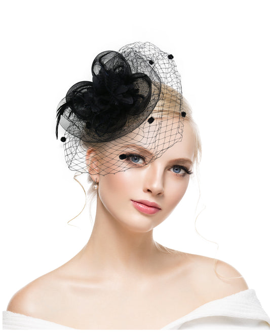 Feather headdress bridal hair accessories flower mesh petal headdress bridal hat horse racing festival veil headdress hairpin