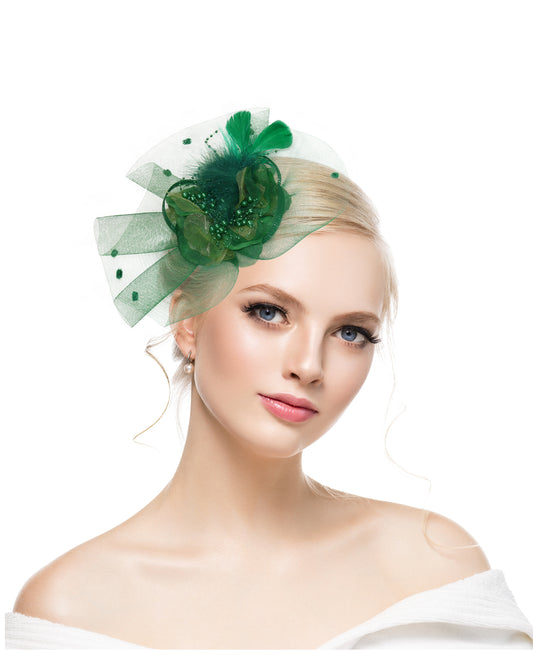 Exaggerated feather mesh headdress bridal party hairpin hat head flower Jockey Club headband hair accessories