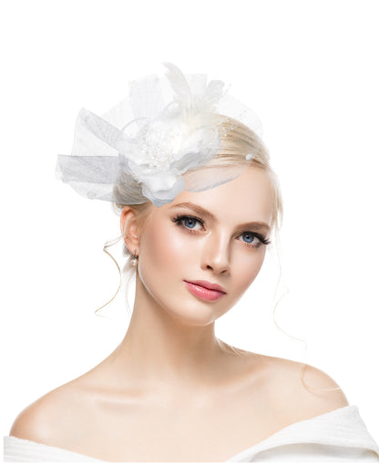 Exaggerated feather mesh headdress bridal party hairpin hat head flower Jockey Club headband hair accessories