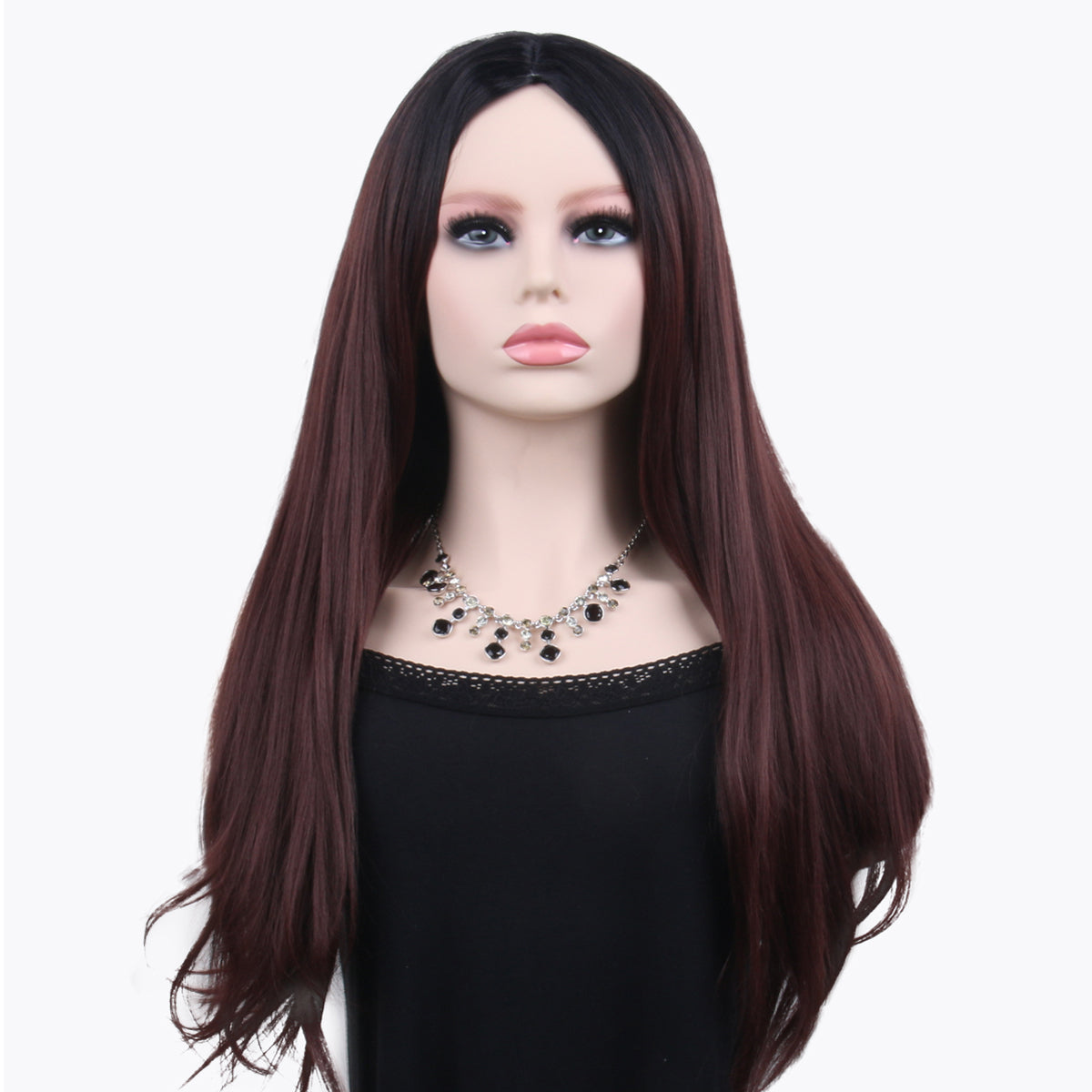 26 inches gradient burgundy long straight hair ladies wig Europe and the United States wig synthetic wig