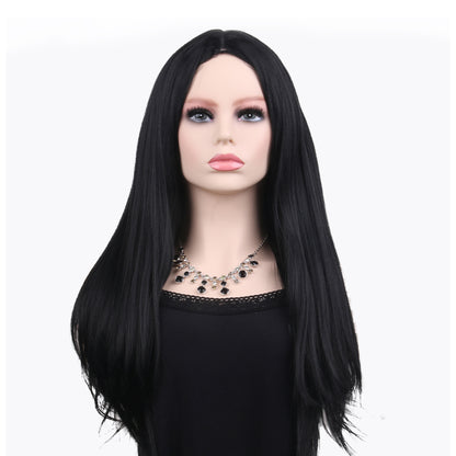 28 Inch Long Attractive Black Kinky Straight Natural Human Hair Synthetic Wig For Woman Daily Wear